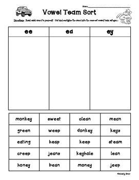 Ee ea ey vowel teams sorting activity worksheet – Artofit