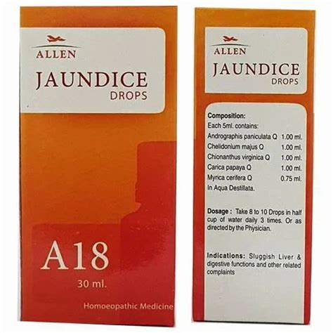 30ml Allen A18 Jaundice Homoeopathic Drops At 319 Box Homeopathic