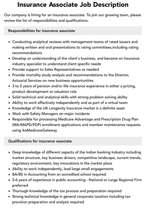 Insurance Associate Job Description Velvet Jobs