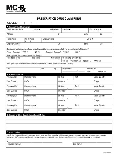 Prescription Drug Claim Form Please Refer To Instructions Fill Out