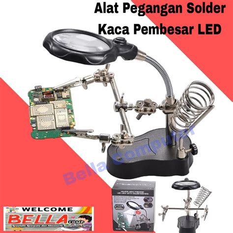 Jual Alat Pegangan Solder Helping Hand Kaca Pembesar LED Dudukan