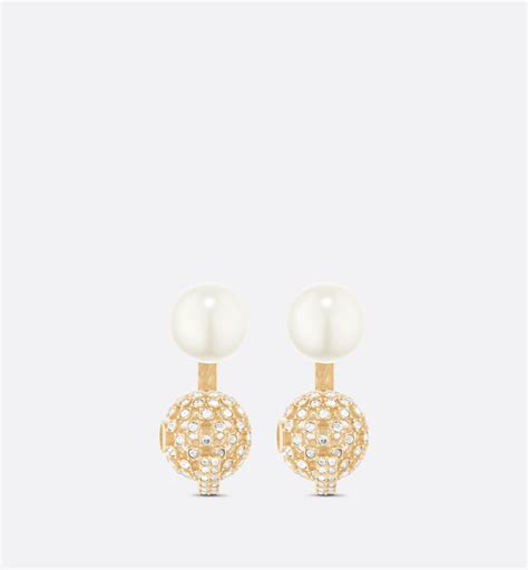 Dior Tribales Earrings Gold Finish Metal With White Resin Pearls And Silver Tone Crystals Dior