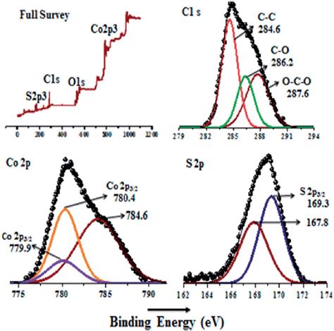 Wide Scan XPS Survey And Core Level XPS Spectrum Of Co2p C1s And S2p