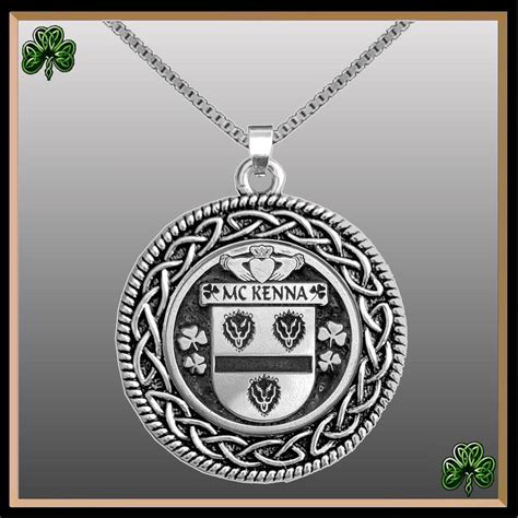 Mckenna Irish Coat Of Arms Celtic Interlace Disk Pendant Ip06