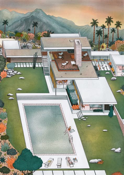 Architecture Interior Illustration Desert Kaufmann House Neutra