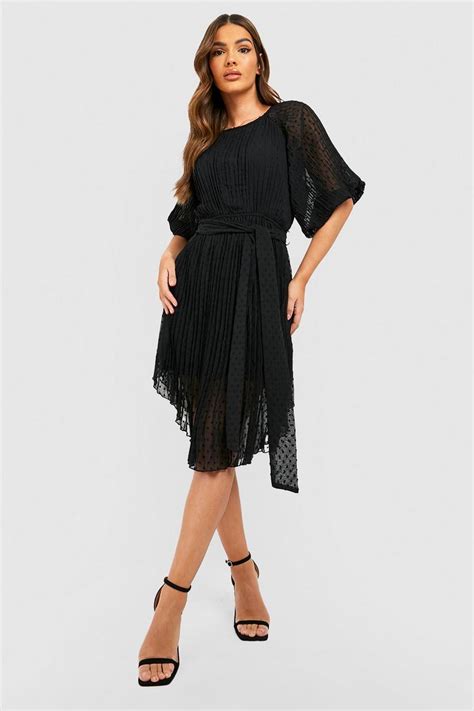 Dobby Puff Sleeve Midi Dress Boohoo