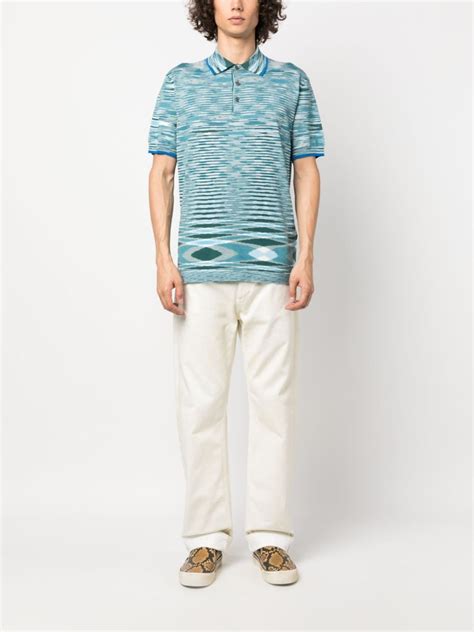 Missoni Striped Cotton Polo Shirt Blue Farfetch Uk