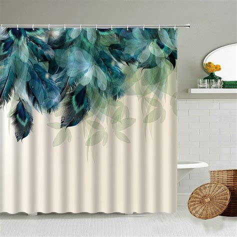 Feathers Colorful Hoop Art Waterproof Polyester Fabric Shower Curtain