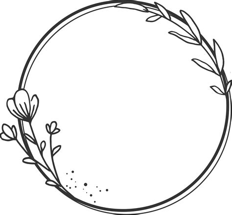 Circle Floral Border With Hand Drawn Flowers And Leaves For Wedding Or