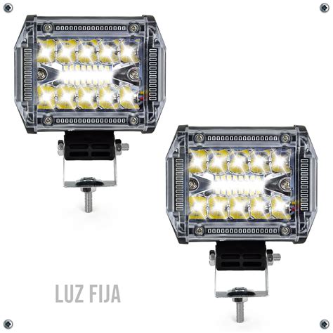 Faros 18 Led Dually Auxiliar Fijo Con Estrobo Universal Par Moda De