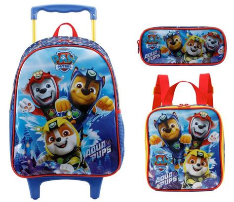 Kit Mochila Rodinha Patrulha Canina X Lancheira Estojo Infantil