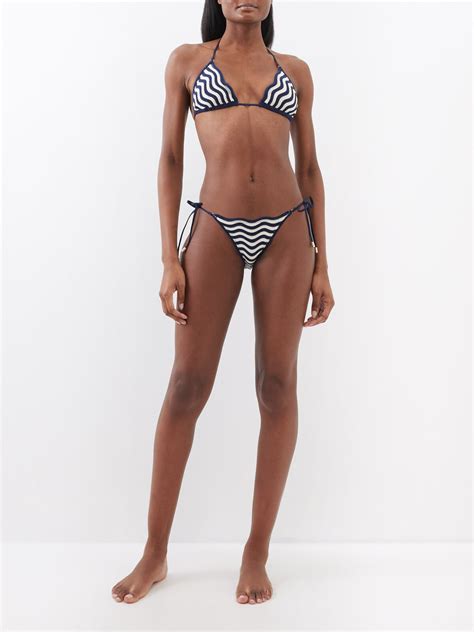 Zimmermann Junie Textured Knit Bikini Set Navy And White Editorialist