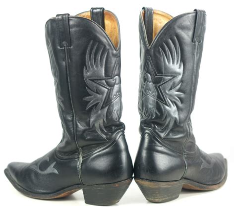 Boulet Black Gray Leather Cowboy Boots Screamin Eagles Texas Stars Mens