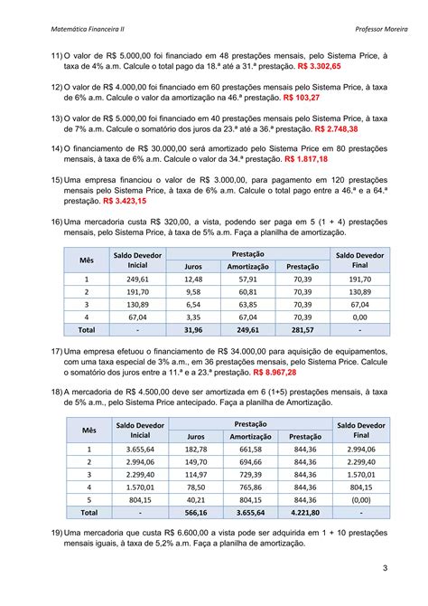 Matematica Lista 7 Amortiza O Ii Gabarito PDF