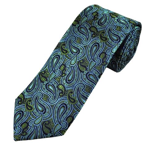 Tresanti Celeste Navy Sky Blue And Green Paisley Pattern Men S Silk Tie From Ties Planet Uk