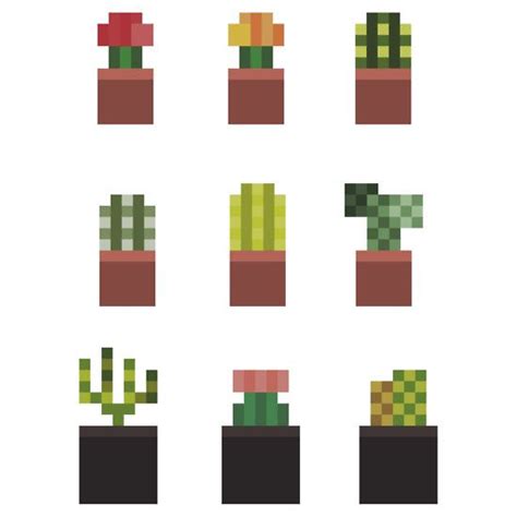 Pixel Cacti Pots Set Of 9 Sticker By Chelsea Saunders Minecraft