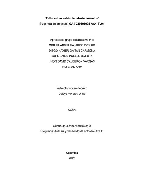 Taller sobre validación de documentos GA4 220501095 AA4 EV01 Taller