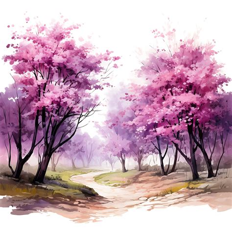 Premium Ai Image Watercolor Of Redbud Trees Forest With Purple Pink