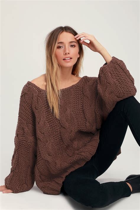 Cute Cable Knit Sweater Brown Knit Sweater Oversized Sweater Lulus