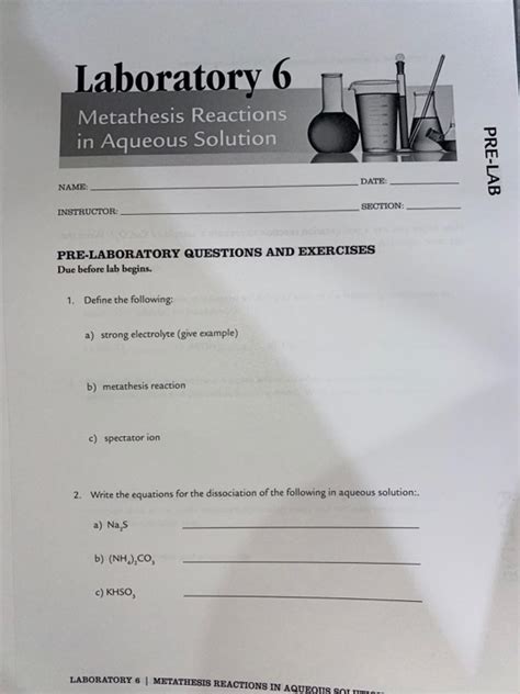 Solved Laboratory 6 Metathesis Reactions In Aqueous Solution