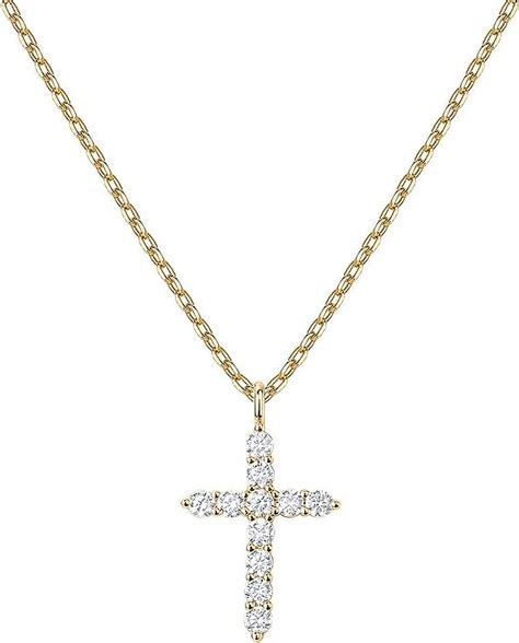 Pavoi 14k Yellow Gold Plated Cubic Zirconia Cross Pendant Necklace For