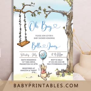 Classic Winnie The Pooh Baby Shower Invites Blue Balloon D Baby