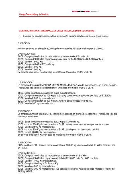 S05 Desarrollo De Casos Practicos Costos Comerciales Y De Servicio