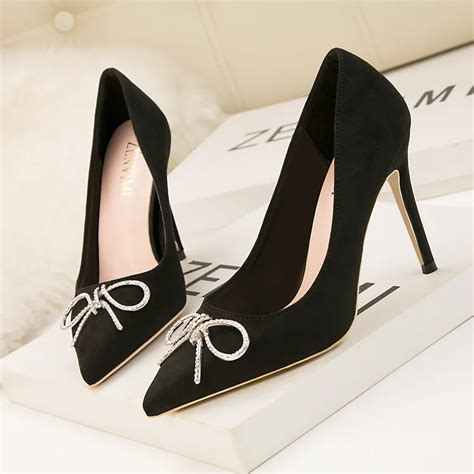 Boussac Luxury Rhinestone Bowtie Women Pumps High Heels Sexy Pointed