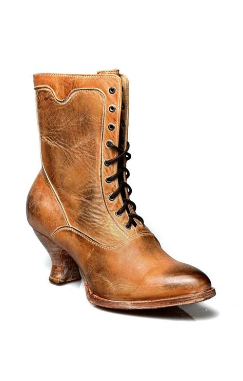 Victorian Style Leather Ankle Boots In Tan Rustic By Oak Tree Farms Wardrobeshop