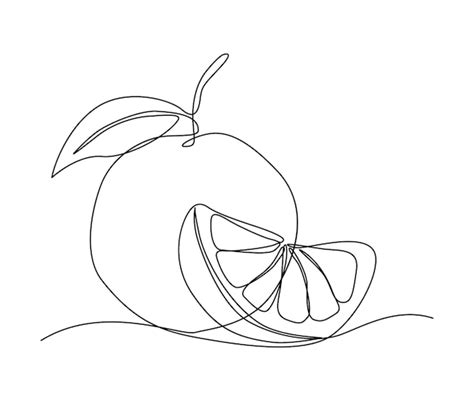 Premium Vector Continuous One Line Drawing Of Orange Fruit With Leaf