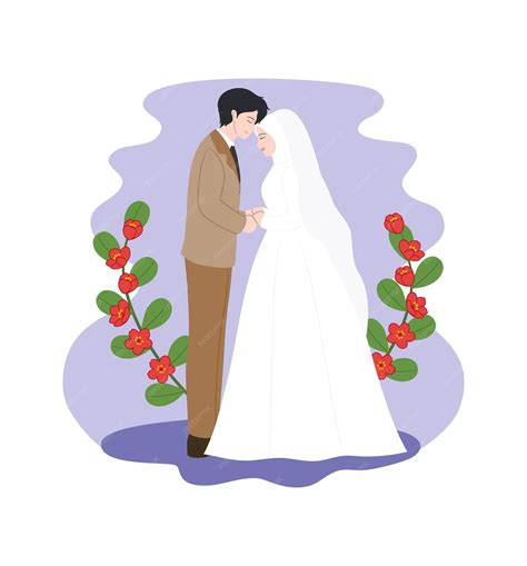 Premium Vector Muslim Wedding Couple Character Illustration