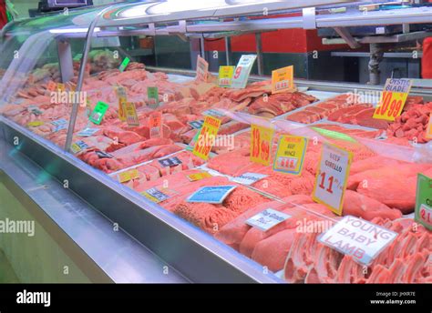 Meat Display At A Butcher Queen Victoria Market In Melbourne Australia