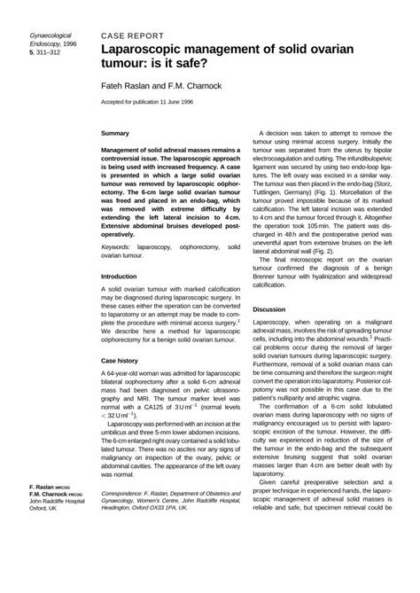 Pdf Laparoscopic Management Of Solid Ovarian Tumour Is It Safe Dokumen Tips