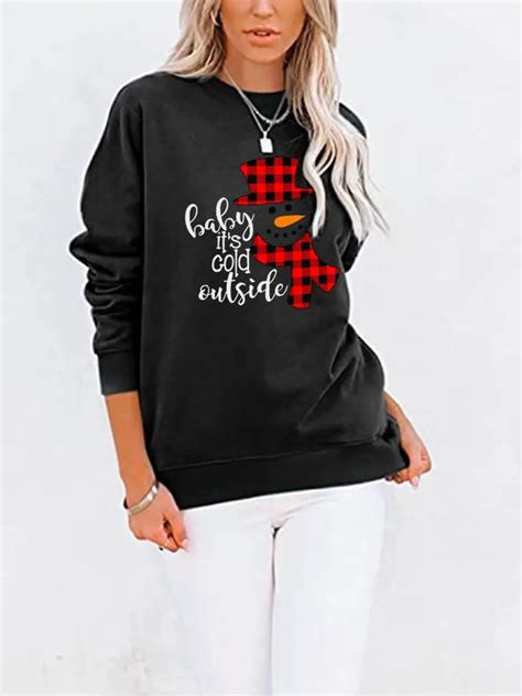 Christmas Graphic Print Sweatshirt Long Sleeve Crew Neck Temu United Kingdom