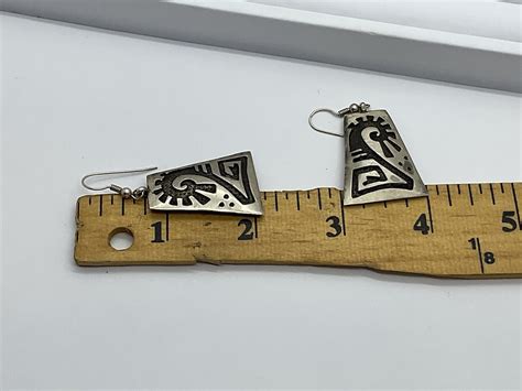 Native American Hopi Earrings Sterling Silver Handmade Gem