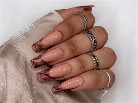 Cookie Swirl Press On Nails Nude Nails Nude And Brown Nails Marble