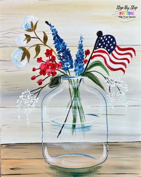 Patriotic Jar Bouquet Acrylic Painting Tutorial Step By Step