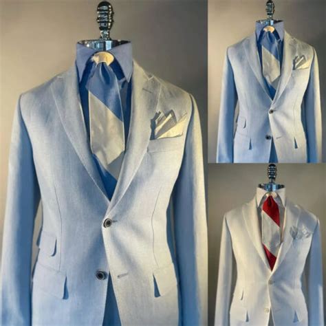 Sky Blue Linen Suits For Men S Single Breasted Notch Lapel Jacket Pant