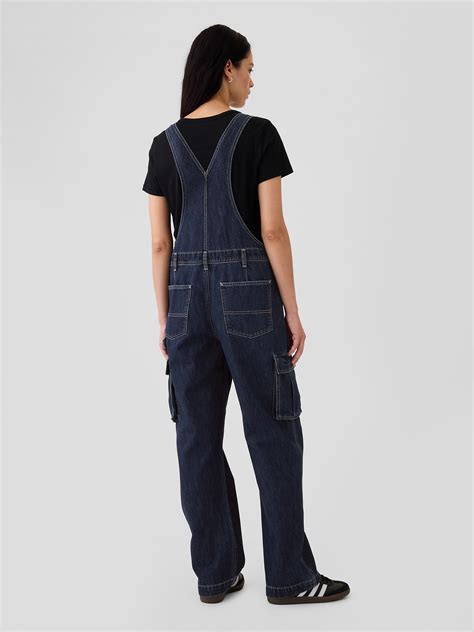 Relaxed Denim Cargo Overalls Gap