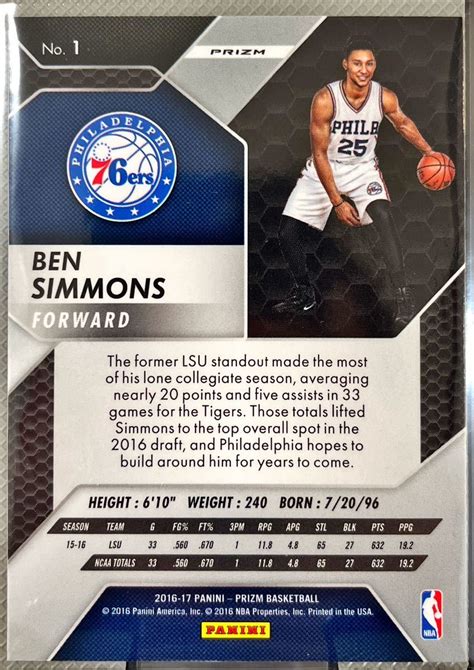 代購代標第一品牌樂淘letao2016 17 Panini Prizm Ben Simmons RC Silver