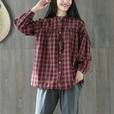 Ilstile Fashion Women S Long Sleeve Plaids Casual Shirts Stand