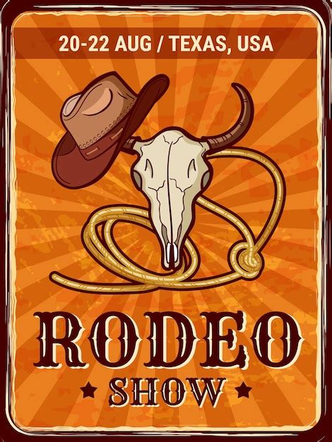 Premium Vector Western Rodeo Show Poster Vintage Cowgirl And Bull On