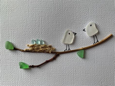 Sea Glass Birds Unframed 5 By 7 Sea Glass Art Picture Wall Etsy