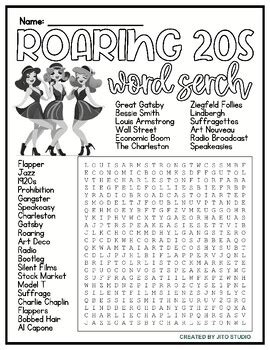 Roaring Twenties Word Search Puzzle By Jito Studio Tpt