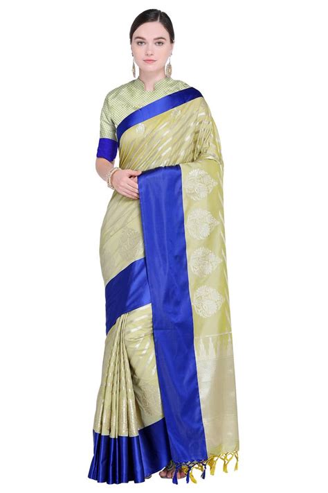 Light Olive Woven Katan Silk Saree With Blouse Varkala Silk Sarees 2737353