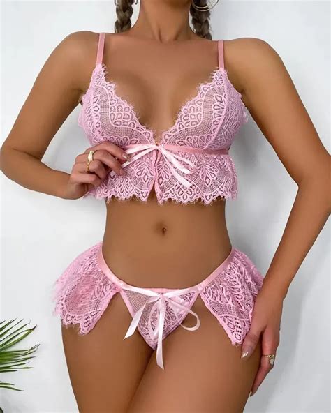 Olivia Mark Ruffle Hem Lace Lingerie Set Olivia Mark