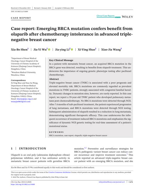 Pdf Case Report Emerging Brca Mutation Confers Benefit From Olaparib