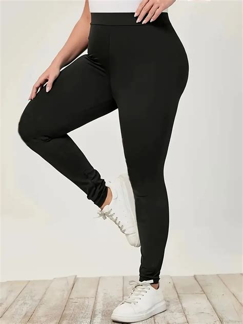 Plus Size Casual Leggings Womens Plus Solid Elastic High Temu Ireland