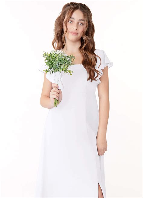 White Azazie Bondi Junior Junior Bridesmaid Dresses Azazie