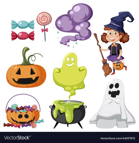 Halloween Cartoon Character And Elements Set Vector Image